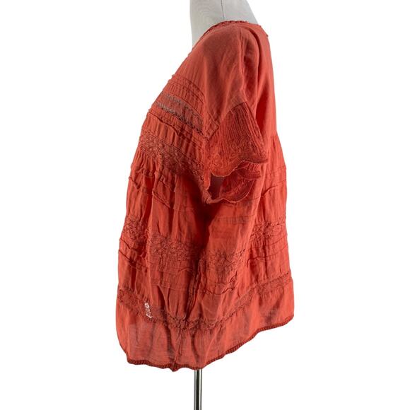 Sundance Women's Petite Orange Lace Tiered Short Sleeve Blouse Size Large - Picture 2 of 5